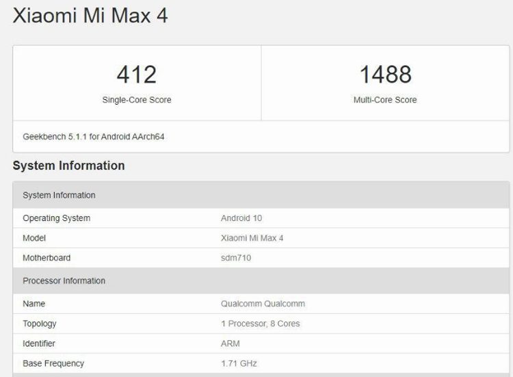 Смартфон Xiaomi Mi Max 4 получит устаревший процессор Snapdragon 710