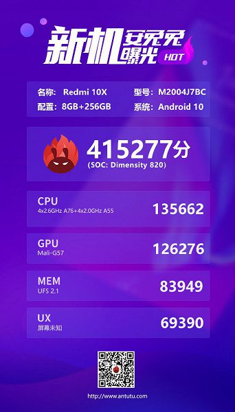 Xiaomi частично раскрыла смартфон Redmi 10X на базе Dimensity 820