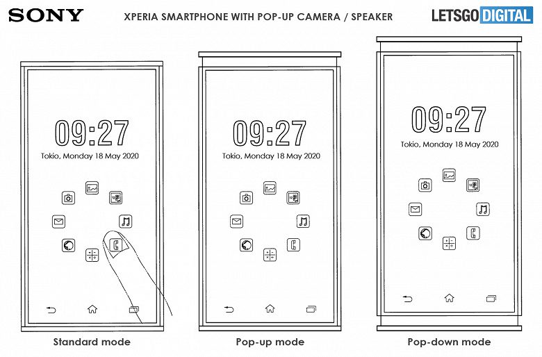 Sony запатентовала смартфон с выдвижной акустической системой