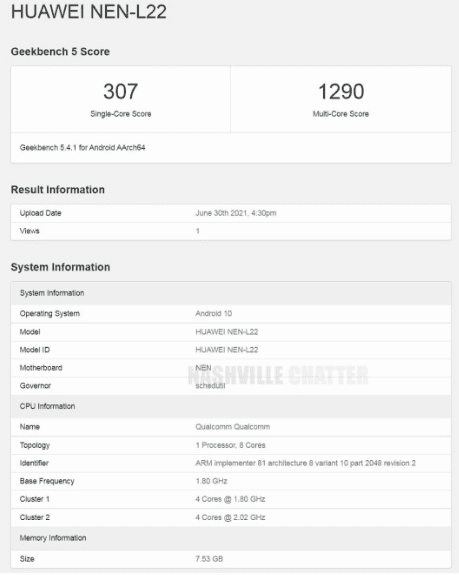 Huawei Nova 8i с Snapdragon 662 замечен на Geekbench