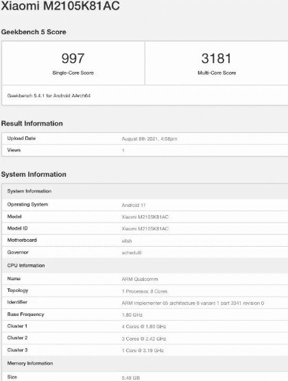 Xiaomi Mi Pad 5 в списке Geekbench показал Snapdragon 870