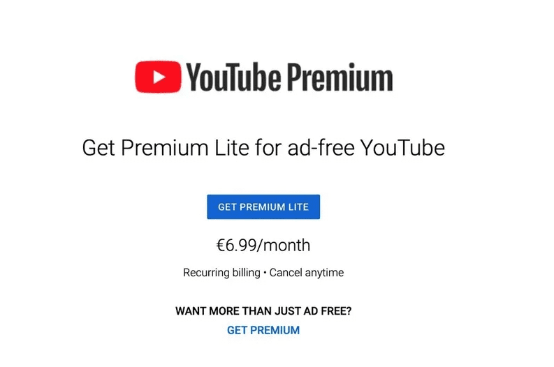 YouTube тестирует более дешевую подписку Premium Lite для просмотра без рекламы