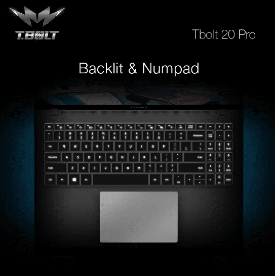 Teclast представила мощный ноутбук Tbolt 20 Pro с 15,6-дюймовым дисплеем Full HD
