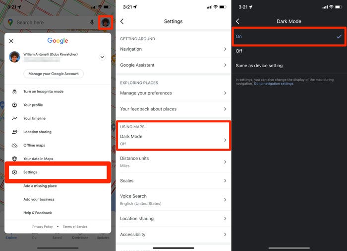 Как включить темный режим в Google Maps на iPhone или Android