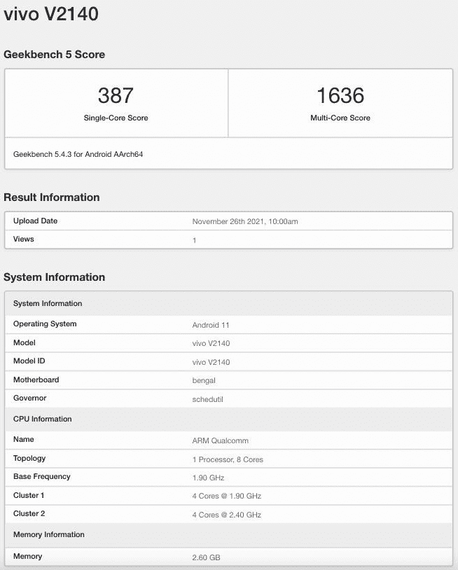 Vivo Y21e обнаружен в списке Geekbench с процессором Snapdragon 680