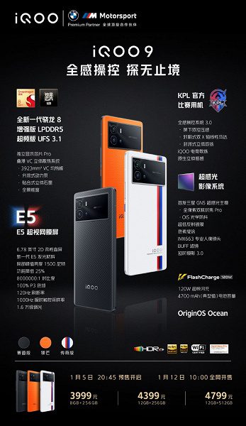 Смартфон iQOO 9 с Snapdragon 8 Gen 1 представлен официально