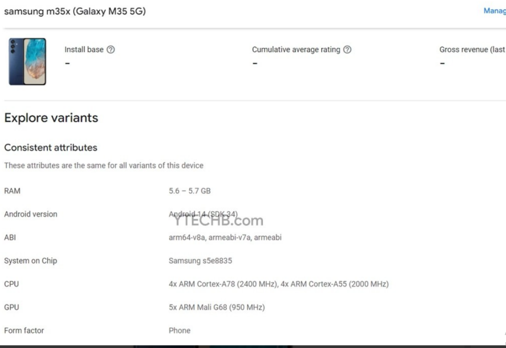Samsung Galaxy M35 выйдет на базе Exynos 1380 с Android 14 и 6 ГБ ОЗУ