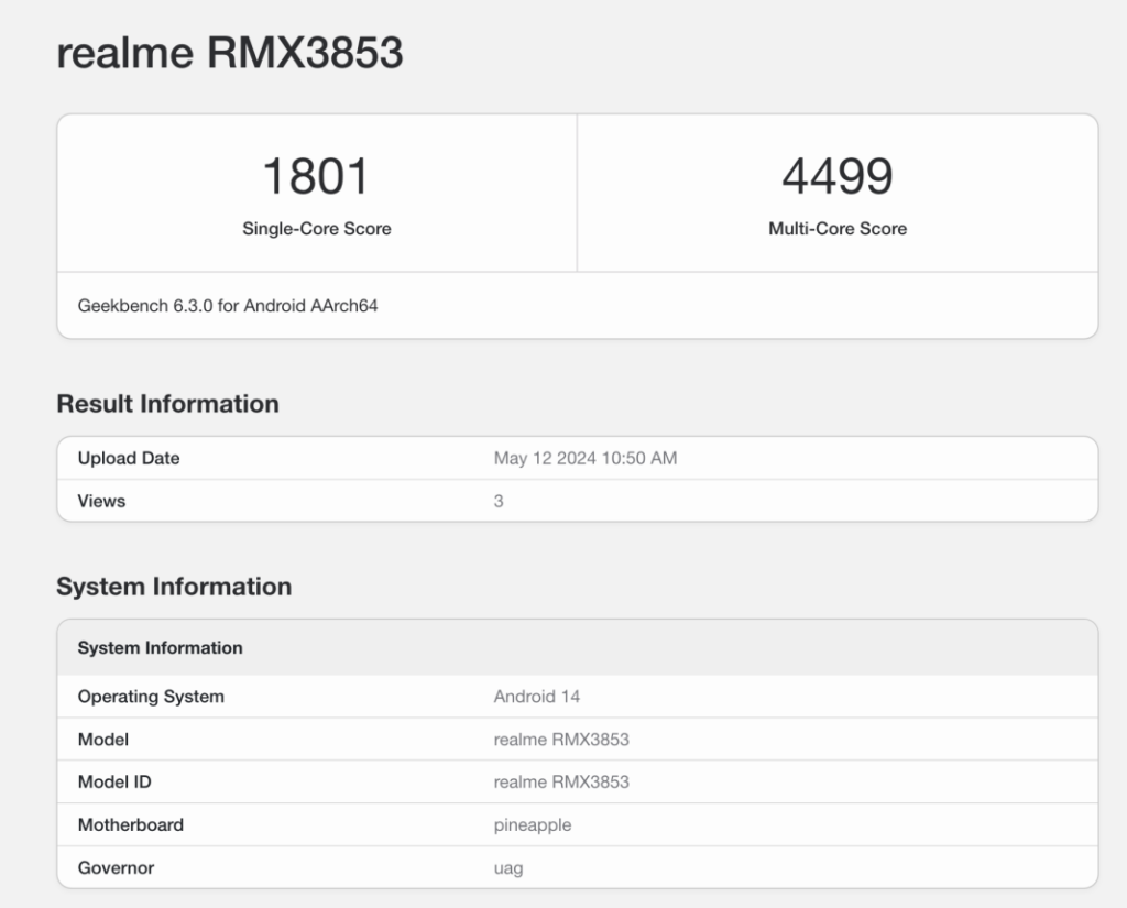 Realme GT Neo 6T засветился в бенчмарке Geekbench