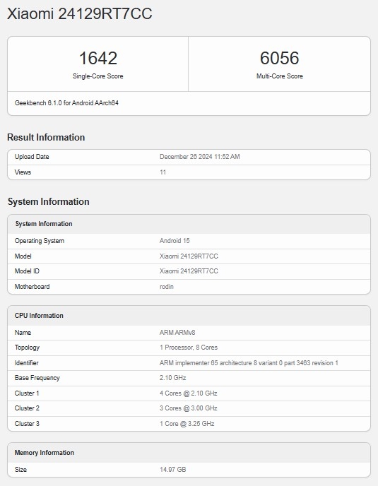 Redmi Turbo 4 появился в бенчмарке Geekbench