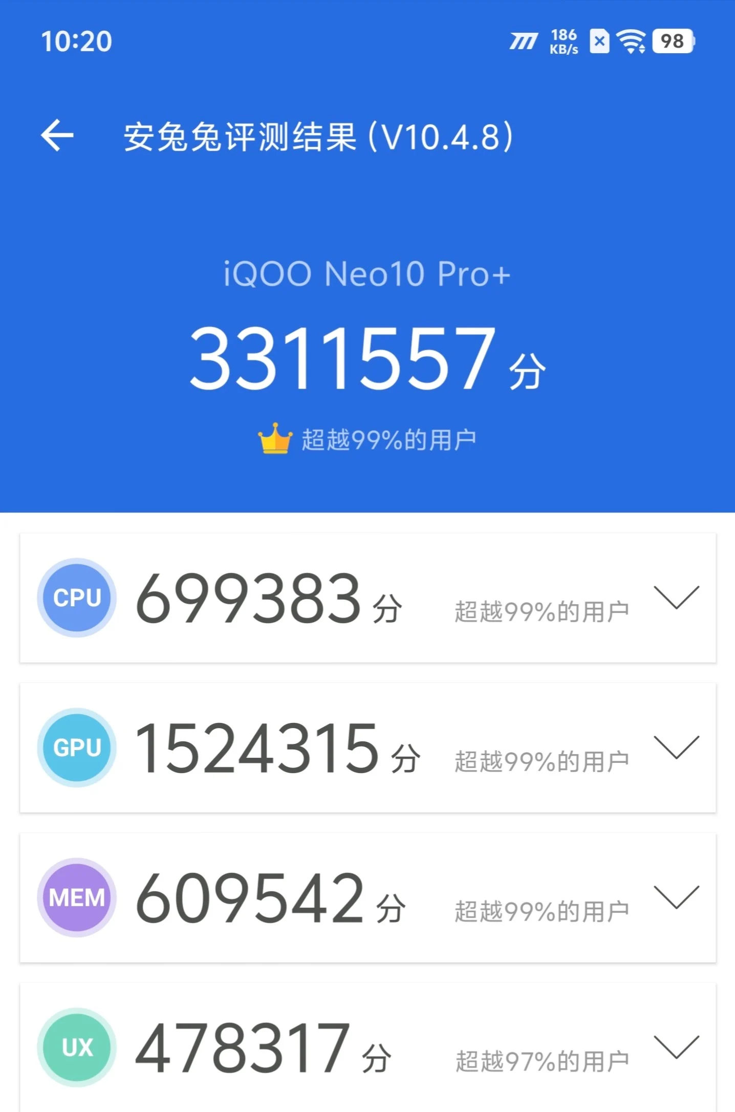 iQOO Neo 10 Pro+ набрал 3,3 млн баллов на AnTuTu в ходе тестирования