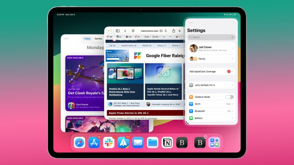 Apple вернула Slide Over в iPadOS 26.1 beta 2